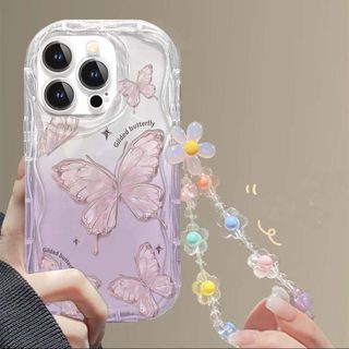 Bướm Dễ Thương Có Hoa Dây Đeo Cổ Tay Cho IPhone 16 15 Pro Max Plus 16E SE4 Ốp Lưng Điện Thoại Silicon Mềm