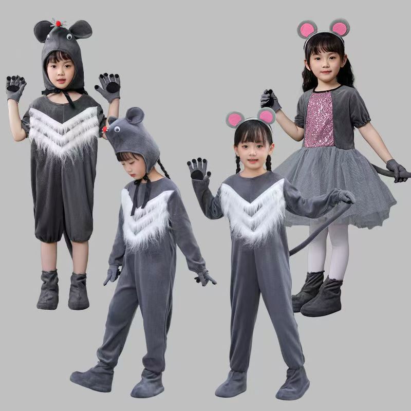💕 HÀNG CÓ SẴN – Đầm Trang Phục Trẻ Em 3‑12 tuổi – Chuột Xám + Hoạt Hình Động Vật, Thích hợp Halloween, Giáng Sinh & Ngày Trẻ Em 🎃🎉