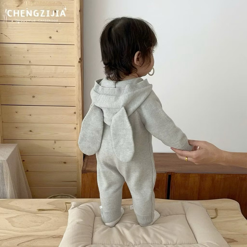 [MS005] 5-13kg Body liền thân Len tai thỏ xinh xắn màu trơn phong cách Hàn Quốc cho bé yêu
