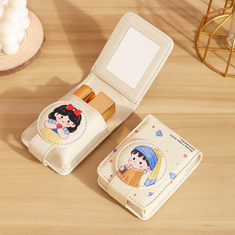 Túi son môi bằng da PU Mini hoạt hình dễ thương có gương - Ví đựng đồ trang điểm
