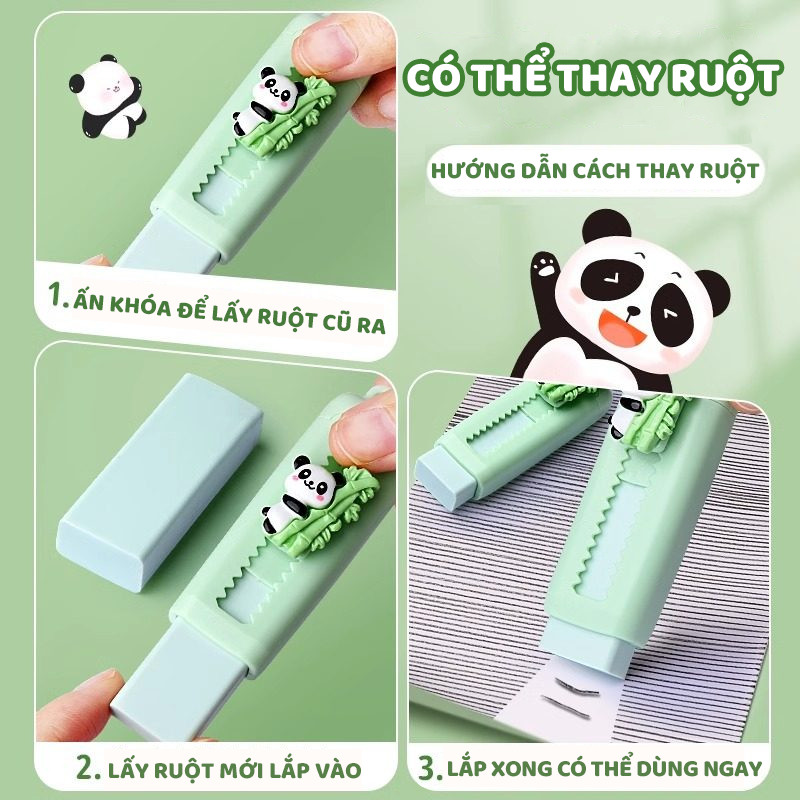 Cục tẩy chì dạng kéo khổ lớn thiết kế thông minh không dính tay, tạo hình gấu trúc dễ thương