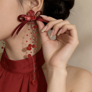 1 Đôi Bông tai Giáng sinh hình nơ Pháp màu đỏ năm mới