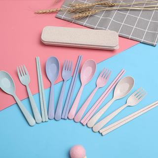 Đũa Di Động Bộ Thìa Rơm Lúa Mì Du Lịch Ngoài Trời Dã Ngoại Di Động Ba Mảnh Bộ Đồ Ăn Học Sinh Đũa Nĩa Muỗng Lu