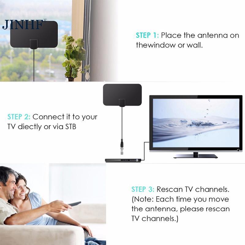 Ăng-ten HDTV kỹ thuật số JINHF HD có bộ chuyển đổi HD Digital DTV Ăng-ten TV trong nhà DVB-T2 Bộ thu tín hiệu TV trên không cho HDTV Mỹ Châu Âu HOT