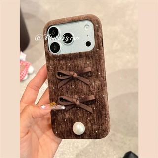 Hàn Quốc 3D Ngọc Trai Ngọt Ngào Nữ Tính Nơ Sóng Điểm Nhung Vải Ốp Lưng Điện Thoại iPhone 17Promax 17Pro 14 15 16 Pro Max 13 Vỏ Di Động Nữ Chống Sốc