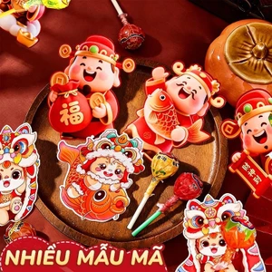 Thẻ gắn kẹo năm mới trang trí tết - Set 60 thẻ mini đẹp mắt cho năm 2026, hình in Thần Tài dễ thương, lý tưởng trang trí