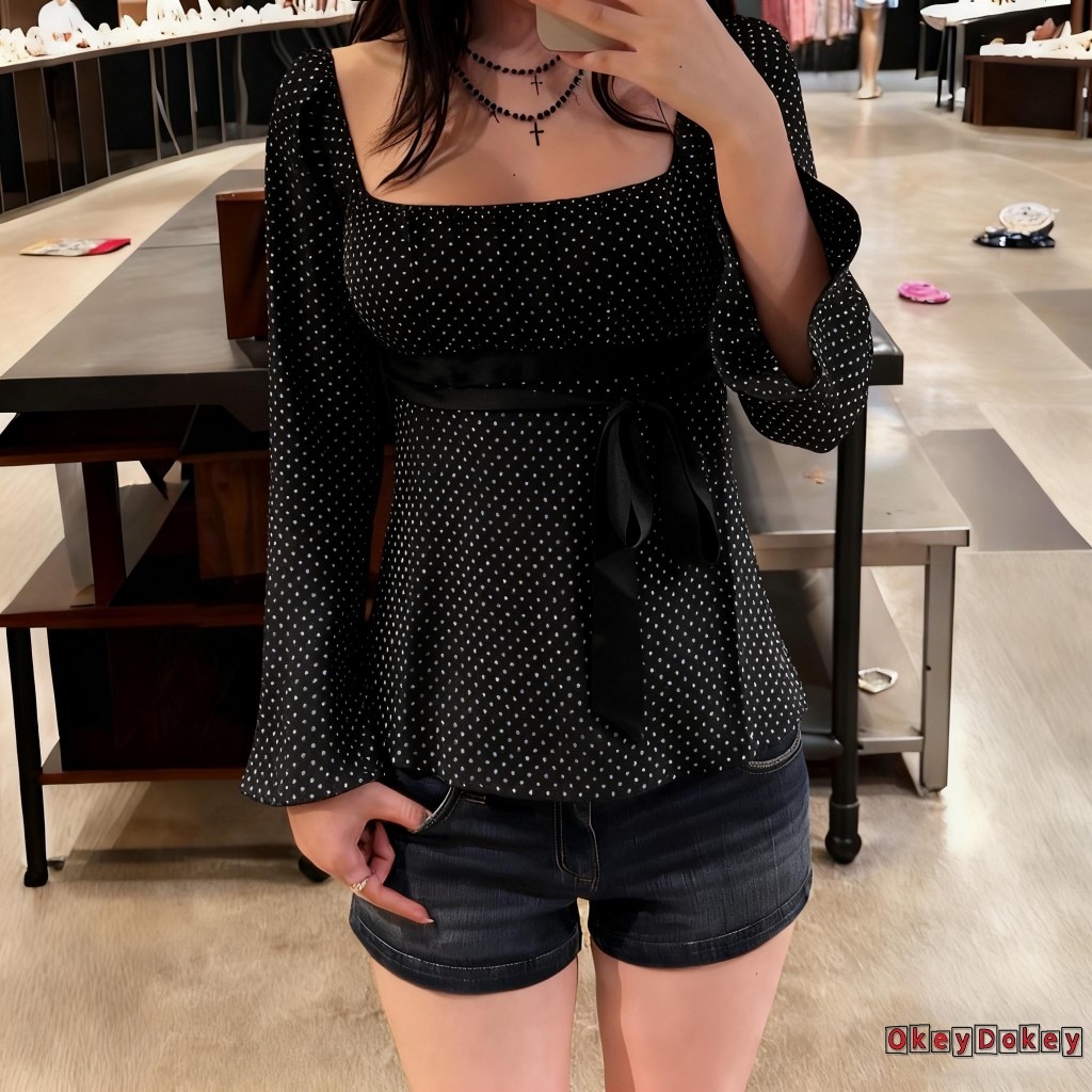 Áo buộc dây babydoll dài tay ODokey-Nữ