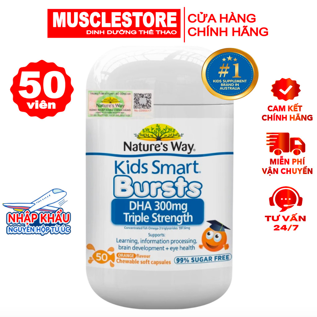 Viên Uống Omega 3  DHA Cho Bé Nature’s Way Burst DHA Triple Strength (50 Viên), Hỗ Trợ Mắt Và Não Bộ