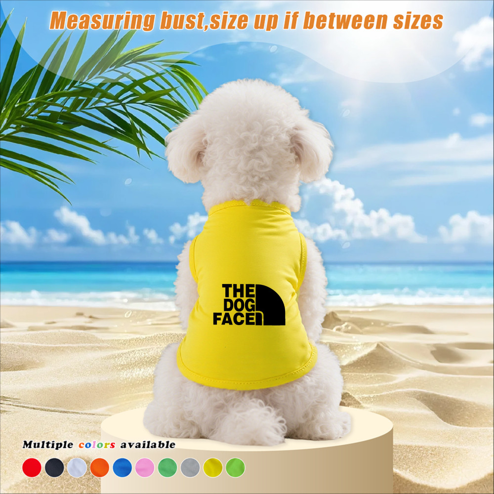 Áo vest thú cưng cỡ S-2XL, in văn bản "THE DOG FACE", Nhiều màu sắc có sẵn và thoáng khí cho mùa hè, thích hợp cho cả sử dụng trong nhà và ngoài trời, và phù hợp với tất cả chó và mèo nhỏ.