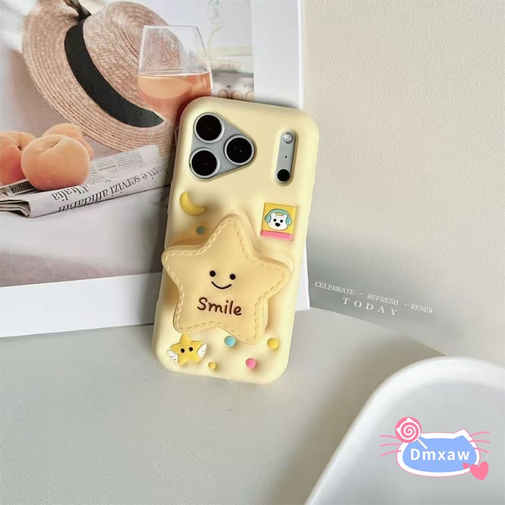 Ốp Điện Thoại Đứng Ngôi Sao Vàng Dễ Thương Cho Xiaomi 17 Pro Max 16 15 14 13 Poco F8 F7 F6 Pro Ultra Redmi K90 K80 K70 Pro Max Vỏ Hoạt Hình Mặt Trăng 3D Vỏ Silicon Mềm Chống Sốc