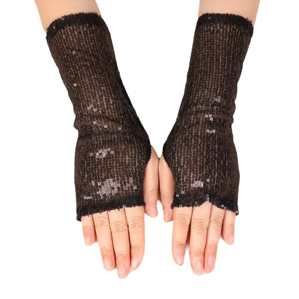 HYCEO 1 Cặp Găng Tay Kim Sa Lấp Lánh Sáng, Punk Đen Vàng Đỏ Hiệu Suất Găng Tay, Gothic Nhảy Múa Trang Phục Disco