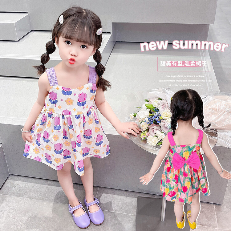 Đầm Bé Gái Mùa Hè Hoa Sling Lông Tơ Chữ A viền 80-150 Size VVYV