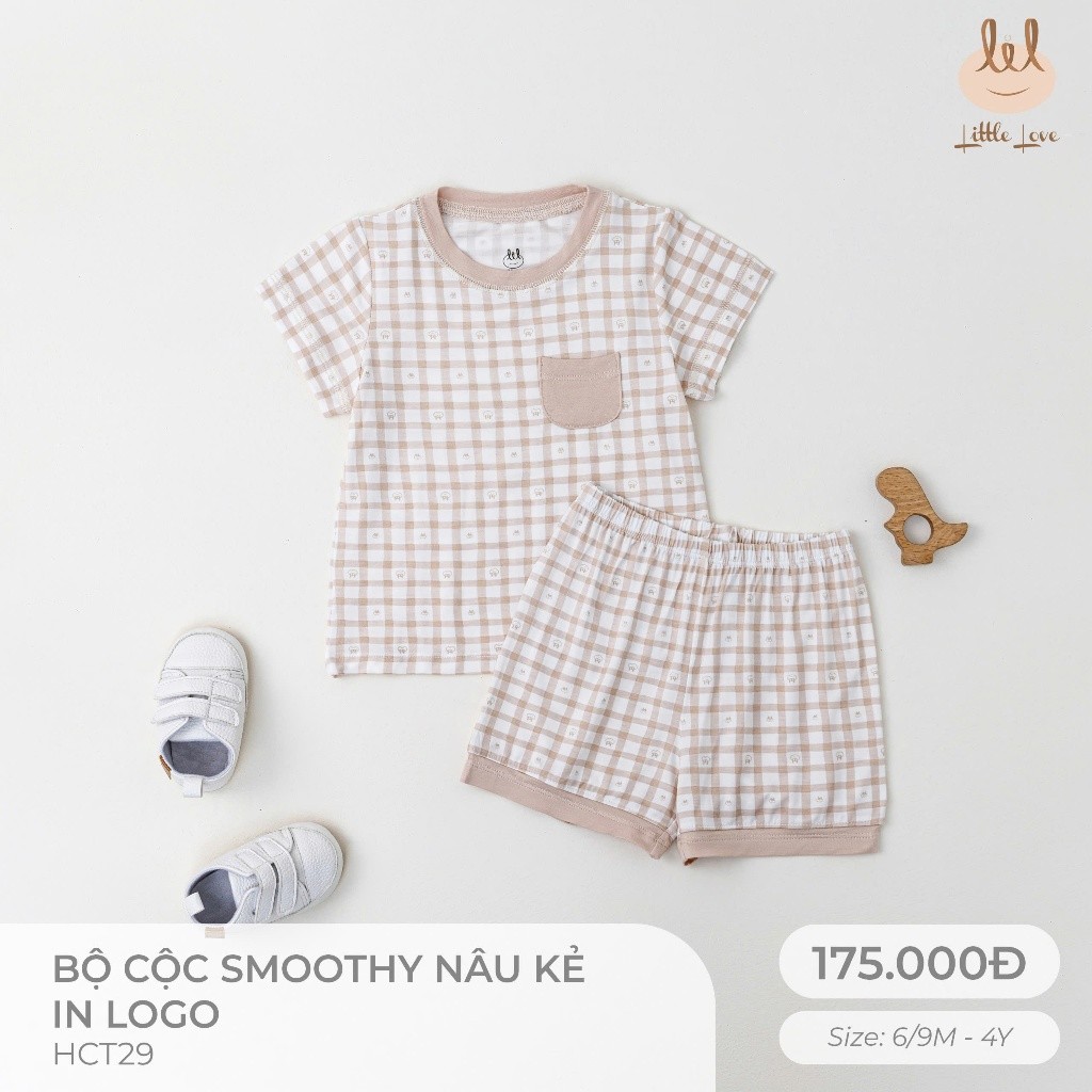 BỘ CỘC TAY VẢI SỢI TRE KẺ NÂU IN LOGO [ SIÊU MỀM, MÁT, MỊN CO DÃN VÀ THẤM HÚT TỐT] SZ 6/9M - 4Y (HCT29)