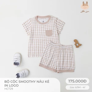 BỘ CỘC TAY VẢI SỢI TRE KẺ NÂU IN LOGO [ SIÊU MỀM, MÁT, MỊN CO DÃN VÀ THẤM HÚT TỐT] SZ 6/9M - 4Y (HCT29)
