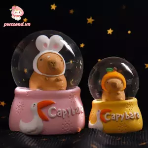 Đồ trang trí búp bê PWSEND, Quả bóng pha lê hoạt hình bằng nhựa Capybara, Kim sa tươi Đèn điện thủ công Phòng ngủ