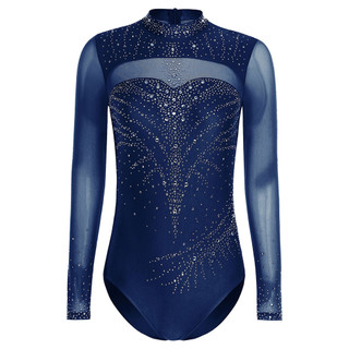 Yhong Thời Trang Nữ Áo liền quần Mock Cổ Cao Tay Nhìn Xuyên Qua Lấp Lánh Kim Cương Giả Trang Trí Leotards Trang Phục Trình Diễn Cho Cuộc Thi Thể Dục Nghệ Thuật