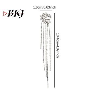 [KJ] Kẹp tai tua rua dài thời trang sáng bóng Zircon Moon Star Không xỏ khuyên Bông tai thiết kế hợp thời trang Trang sức dự tiệc dành cho nữ sang trọng [Mới]