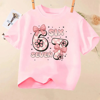 Trẻ Em Ngộ nghĩnh Sáu Bảy 67 Số In Hình Áo Cổ Tròn Quần Áo Mùa Hè