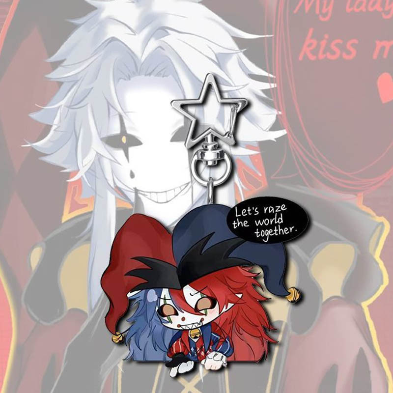 Game The Freak Circus Pierrot Cosplay Keychain Kawaii Acrylic Joker Clown Pendant Keyring Key Chain Bag