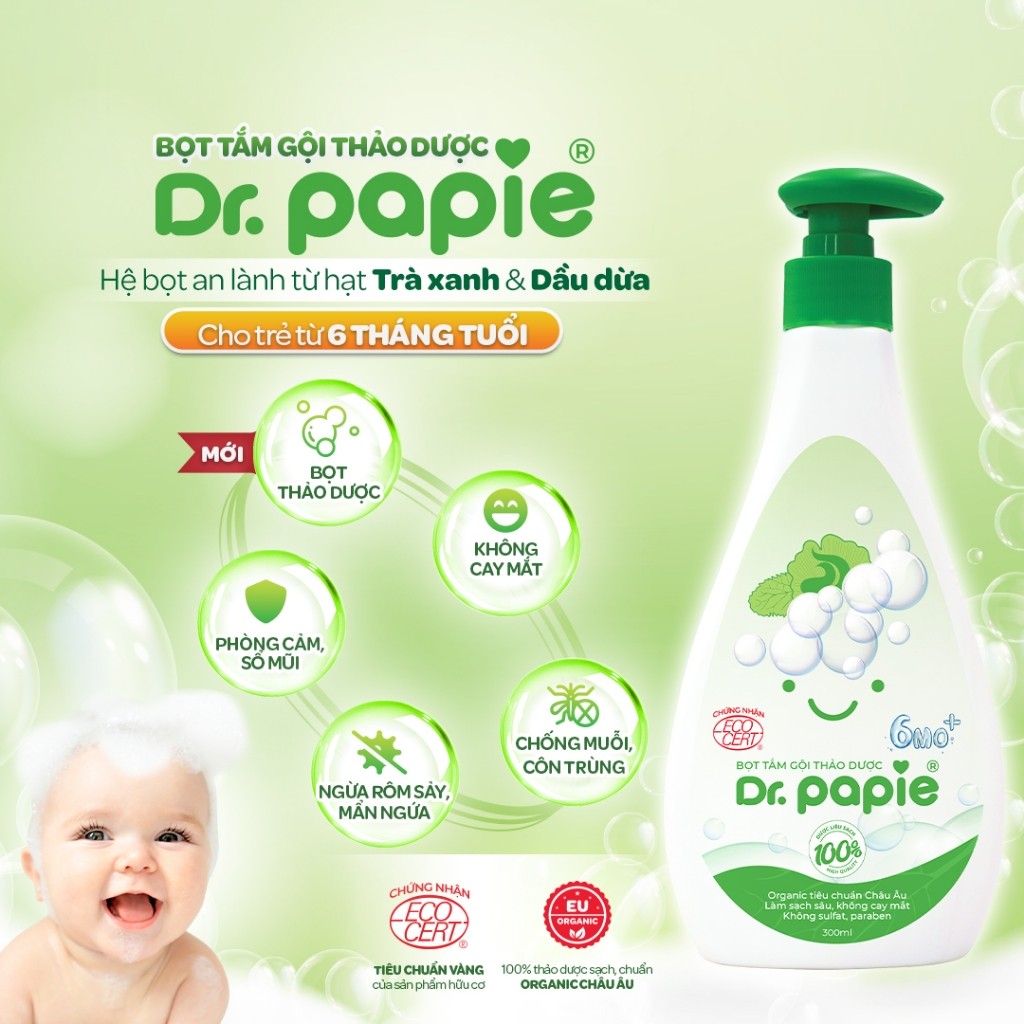 [Live] Gel Tắm Gội Thảo Dược Giảm Mẩn Ngứa Rôm Sảy Tạo Bọt Sinh Học Thiên Nhiên Dr.Papie Dành Cho Bé Trên 6 Tháng