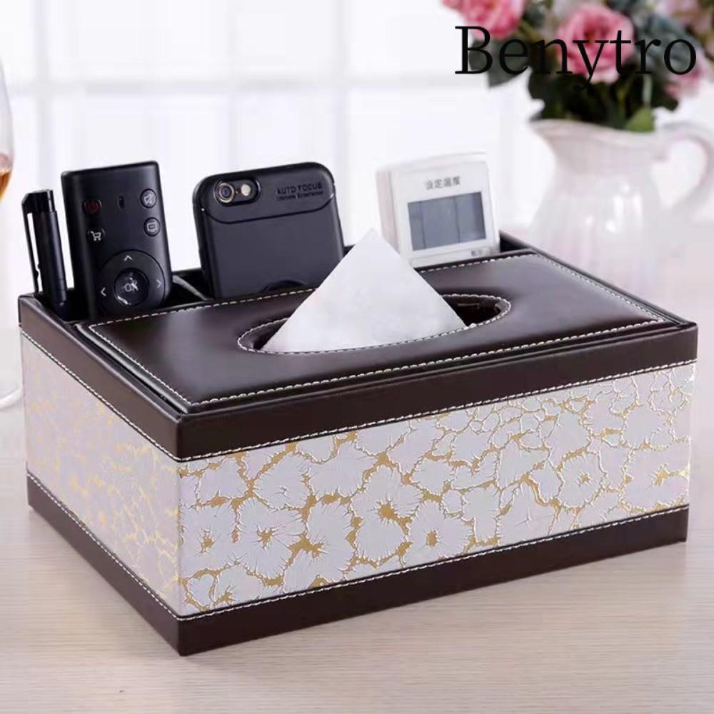 Benytro Hộp đựng khăn giấy BENYTRO, có nắp hộp đựng máy tính để bàn bằng da PU, Hộp đựng đồ điều khiển từ xa đa năng Người tổ chức phòng khách