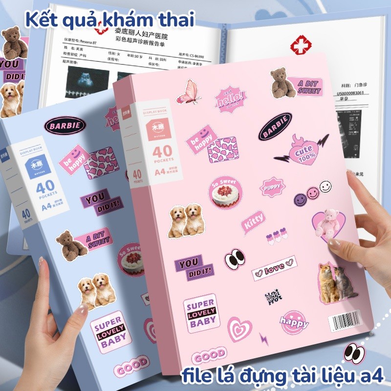 File lá đựng tài liệu A4 màu macaron xinh – Tệp đựng hồ sơ văn phòng, kết quả khám thai tiện lợi