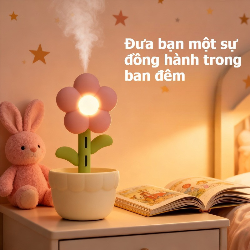 Máy Tạo Ẩm Hoa Để Bàn | Sương Lớn, Vận Hành Im Lặng | Kèm Đèn Ngủ Tạo Không Gian | Cho Bà Bầu&Em Bé