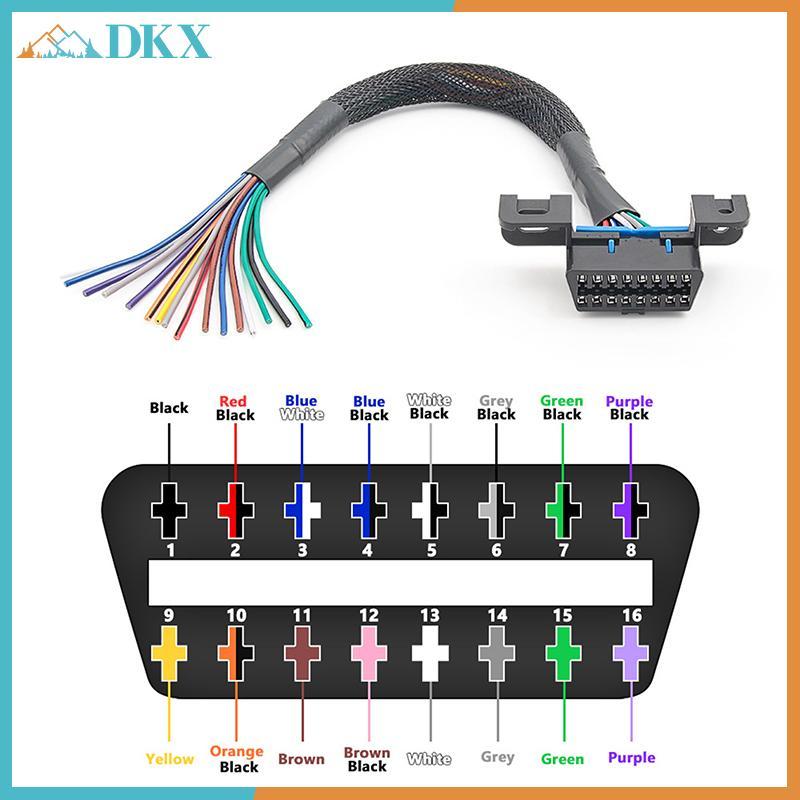 Đầu nối DKX Nữ Mở Cáp chẩn đoán ô tô OBD2 16Pin Mở rộng Giao diện nữ Dây màu 30CM.