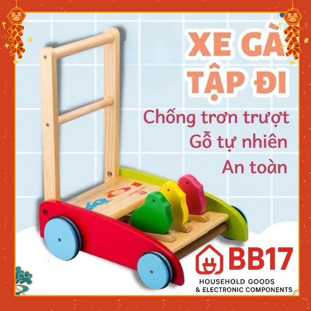 Xe gà tập đi cho bé yêu ,xe tập đi cho bé,xe tập đi bằng gỗ,, Xe Gỗ Tập Đi 3 Con Gà