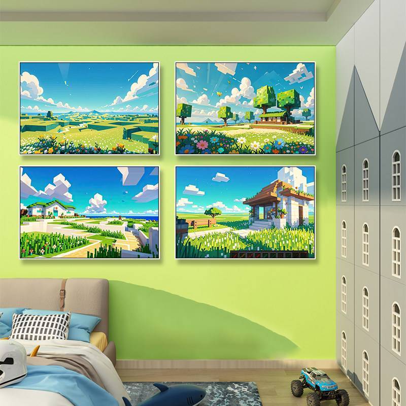 Minecraft Game Canvas Nghệ Thuật Treo Tường Poster Hoạt Hình Cho Phòng Chơi Game Phòng Ngủ Trang Trí Nhà