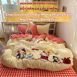 Bộ vỏ chăn ga gối đũi MemminbeddingLuxury đáng yêu, nhẹ nhàng, chất vải thoáng khí, tạo cảm giác dễ chịu