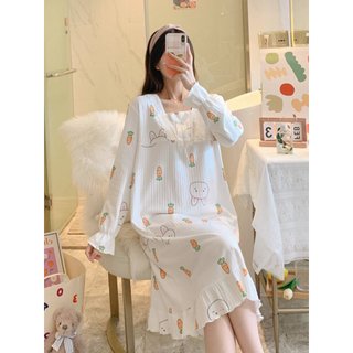 ✅ Dài tay áo ✅ Đồ ngủ nữ Dịch vụ gia đình Gió ngọt Ngày phụ nữ Trong Kho Váy ngủ Một mảnh Công Chúa Váy Ngủ Cotton Nguyên Chất cho Sinh Viên và Phụ Nữ Mang Thai