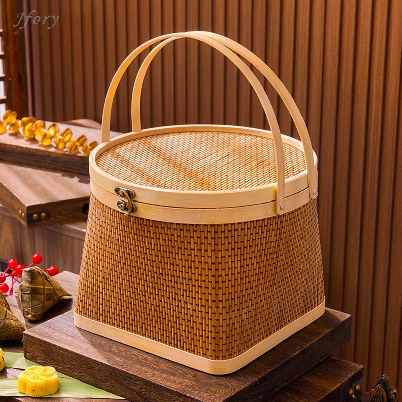 Jfory Giỏ đóng gói quà tặng Giỏ dệt tre Giỏ dã ngoại đa năng Giỏ đựng thực phẩm