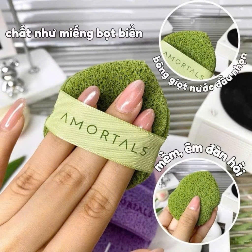 Bông trang điểm, tẩy trang, rửa mặt Amortals Smile hình giọt nước siêu mềm, có thể dùng ướt hoặc khô