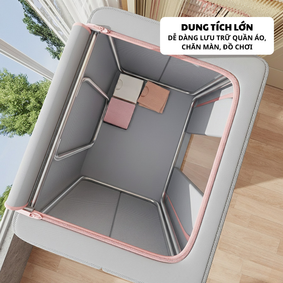 Hộp Vải Đựng Quần Áo Kích Thước Lớn ENODA HOME, Hộp Vải Lưu Trữ Quần Áo Cao Cấp Khung Thép Dày Dặn HV144