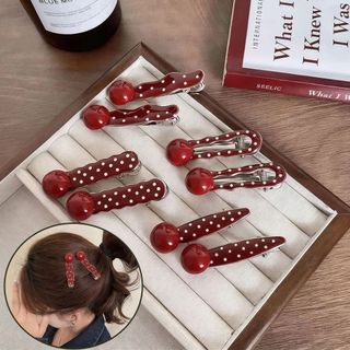 Kẹp Tóc NECKLACEMASK, Chấm Bi Liền Mạch Tóc Barrettes, Kẹp Tóc Mũ Đội Đầu Retro Màu Đỏ Thời Trang Cho Nữ Bé Gái
