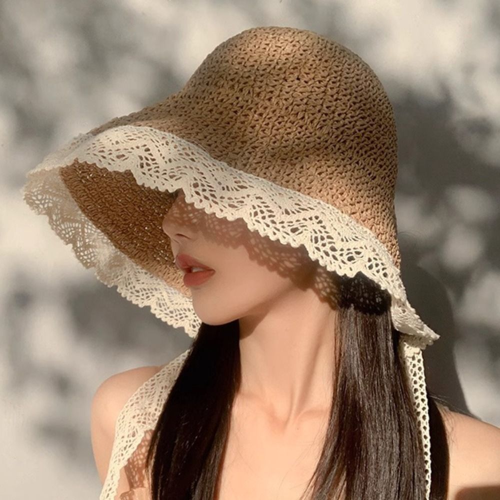Mũ rơm Hobbyin vành lớn chống nắng, gập lại được, bảo vệ UPF 50+ cho nữ và bé gái