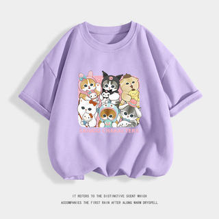 Áo thun Mofusand Shark Cat dành cho bé gái, cỡ vừa đến lớn, với hình ảnh chú mèo Sandy đáng yêu của Sanrio.