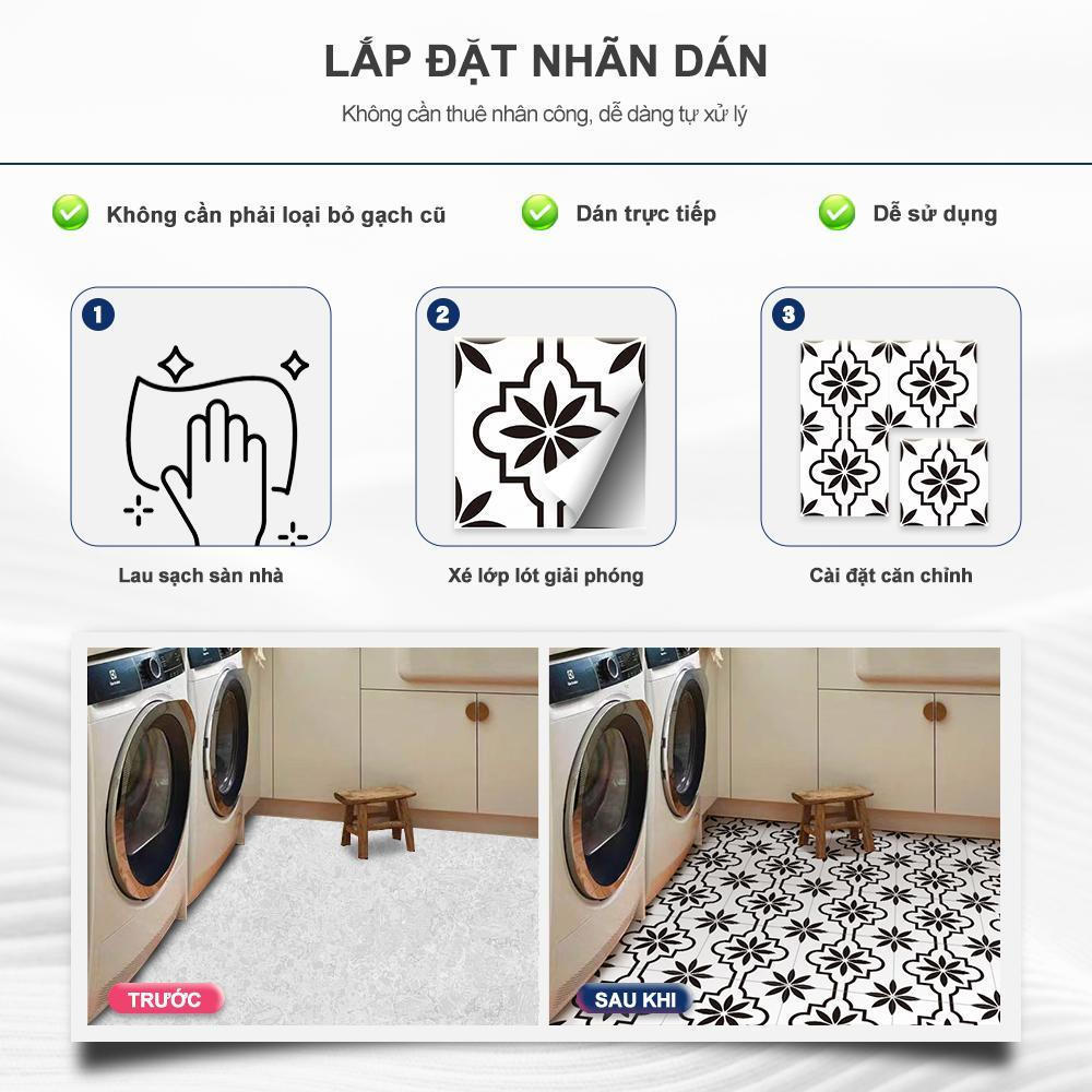 MORCART Miếng dán sàn họa tiết hoa tự dính, 20cmx20cm/1 tấm , Dễ dàng loại bỏ DIY, Chống thấm nước, cho phòng tắm, nhà bếp, phòng ngủ và phòng ăn, Phong cách Bắc Âu