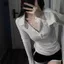 Áo thun NICOLOO Bodycon, Áo thun dài tay vừa vặn thư giãn màu trơn, Thiết kế tối giản thời trang Phong cách cắt cổ áo thun nữ Trang phục thường ngày