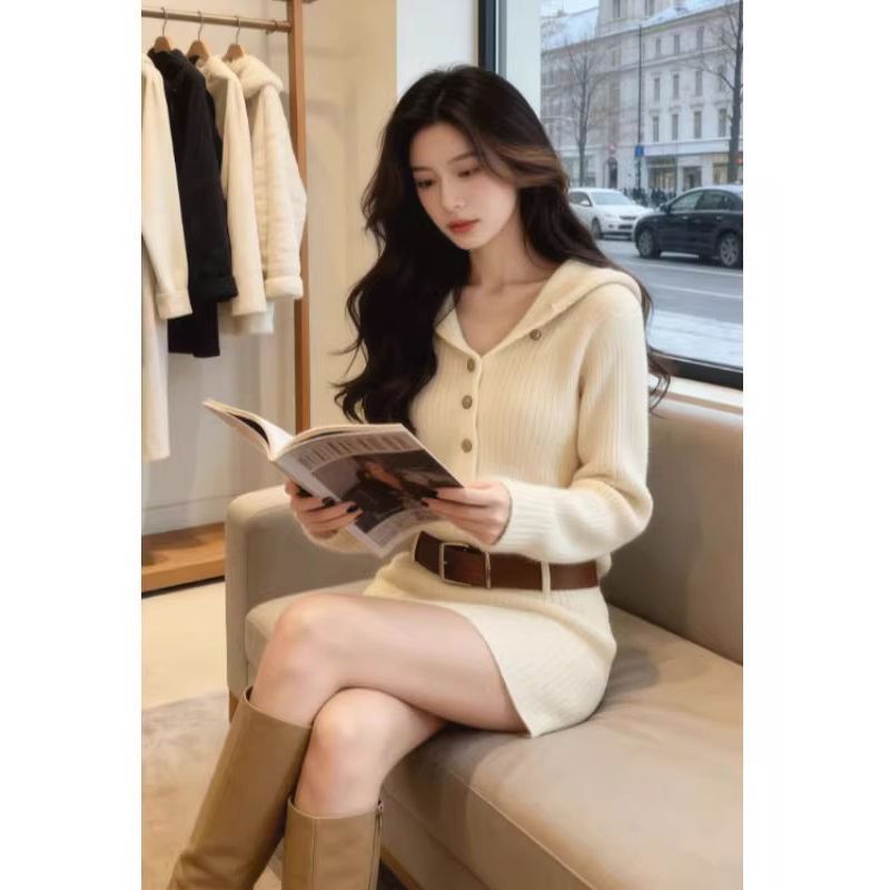 Váy dệt kim ôm eo vừa vặn phong cách dịu dàng cho mùa đông