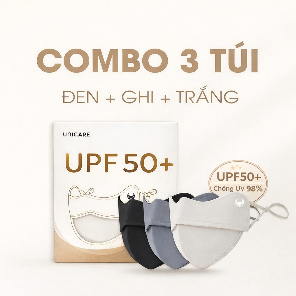 Combo 3 Khẩu Trang Chống Nắng UPF50+ Chống UV Unicare Chất Lụa Băng Mịn Mát Thoáng Khí