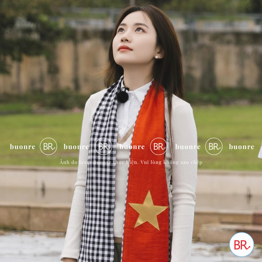 Khăn rằn cờ đỏ sao vàng vải đũi mềm mại, khăn rằn Nam Bộ phụ kiện 30/4, 2/9, cổ vũ, sự kiện, khăn yêu nước ANGIHOME