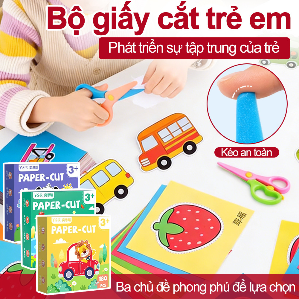 180/200 hình cắt giấy động vật nhiều màu sắc kèm kéo thép không gỉ có lưỡi an toàn để tự làm đồ thủ công