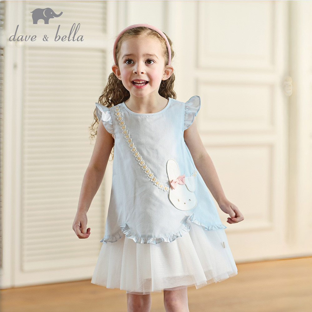 Dave Bella 6M-9Y Váy Lưới Nơ Cho Bé Gái Mùa Hè Đầm Tay Ngắn Vải Dệt Cổ Tròn Dễ Thương DB2261316