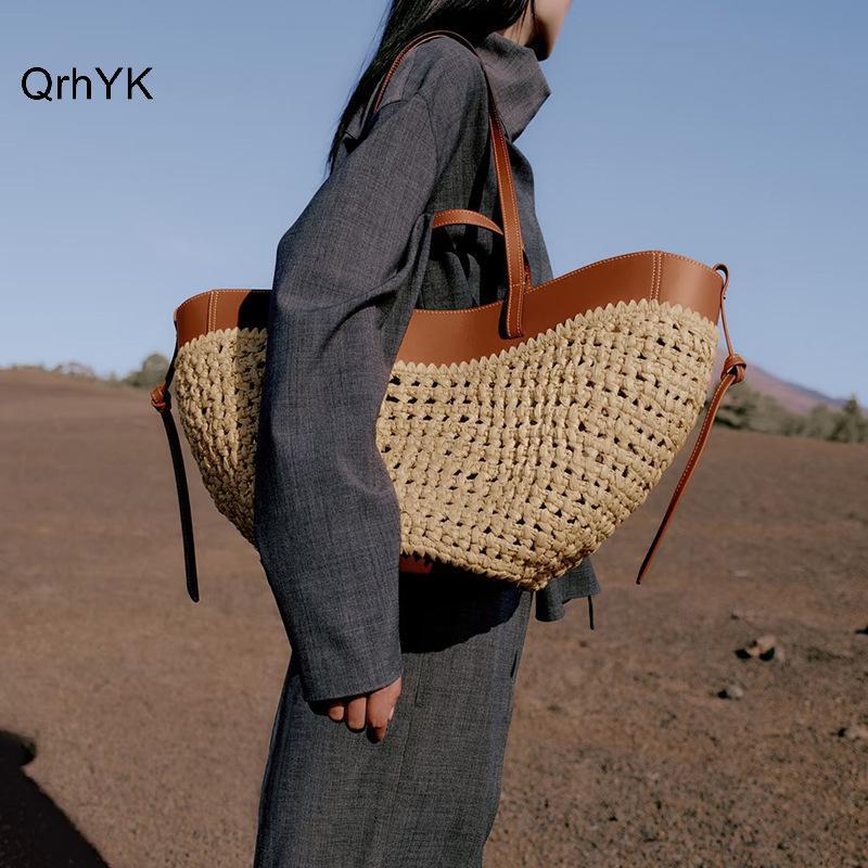 Nhà Máy Thời Trang Retro Nghệ Thuật Thời Trang Đa Năng Túi Tote Thường Ngày Túi Đeo Vai Đơn Dung Tích Lớn Cỏ Dệt Túi Lớn QrhYK