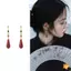 Bông tai dân tộc Hanfu màu đỏ, thiết kế giọt nước và dây chuyền tai kẹp bule dài, phù hợp làm quà tặng