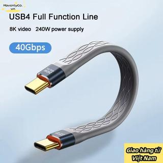 Cáp USB4.0 linh hoạt HAVENLYCO, Dây sạc nhanh PD 240W USB C sang Type C, Chip đánh dấu điện tử chuyên nghiệp Cáp dữ liệu ngắn 8K 60HZ
