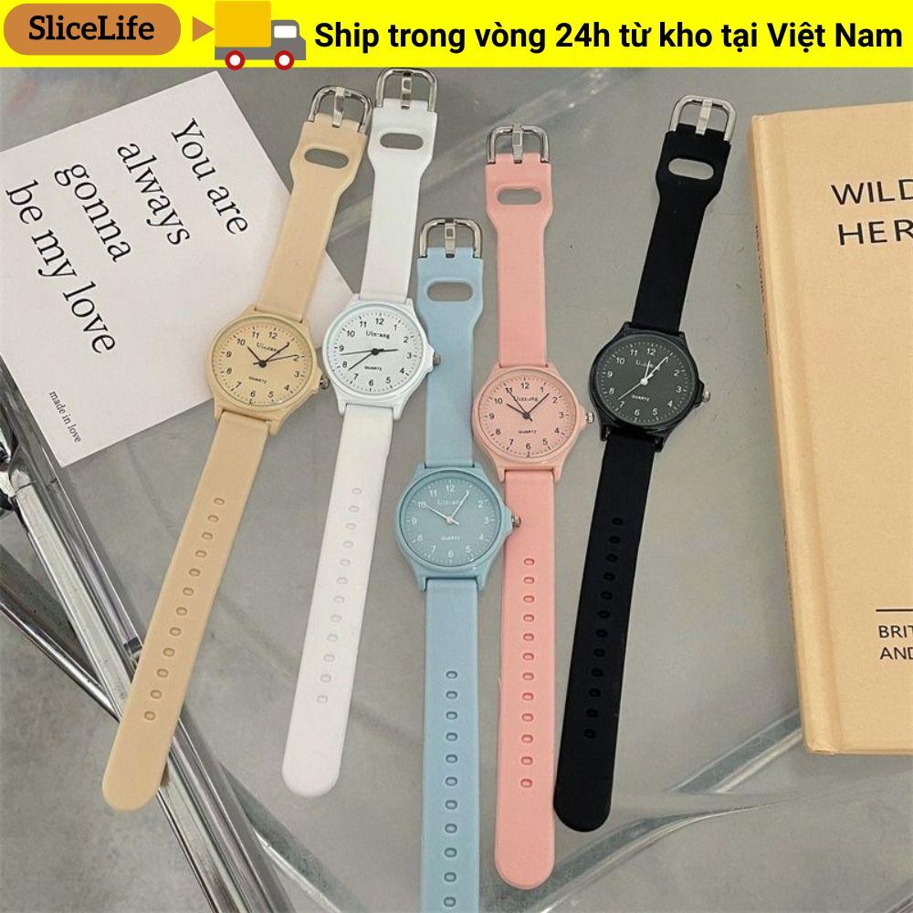 Đồng hồ đeo tay SLICELLIFE, Đồng hồ thạch anh dây đeo silicon nhiều màu, Đồng hồ thạch anh học sinh có thể điều chỉnh thông thường