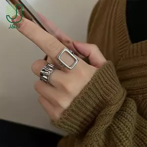 2 Cái / bộ Nhẫn Kim Loại Màu Bạc Cổ Điển Nhẫn Không Đều Thanh Lịch Có Thể Điều Chỉnh Dành Cho Nữ Nhẫn Hình Học Hợp Thời Trang Punk Trang Sức Dự Tiệc Quà Tặng